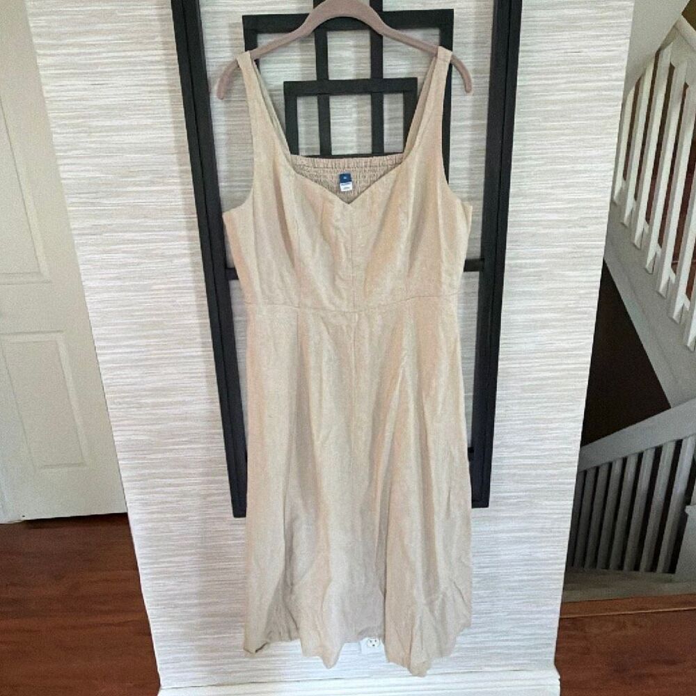 Old Navy tan beige linen blend sleeveless, sweetheart, neck, casual dress basic